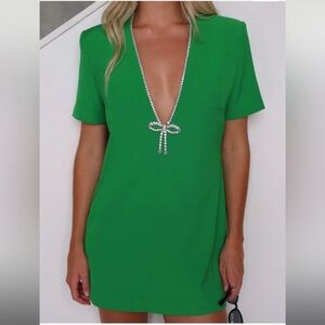 Rumored Green Dress with Pearl Detailing